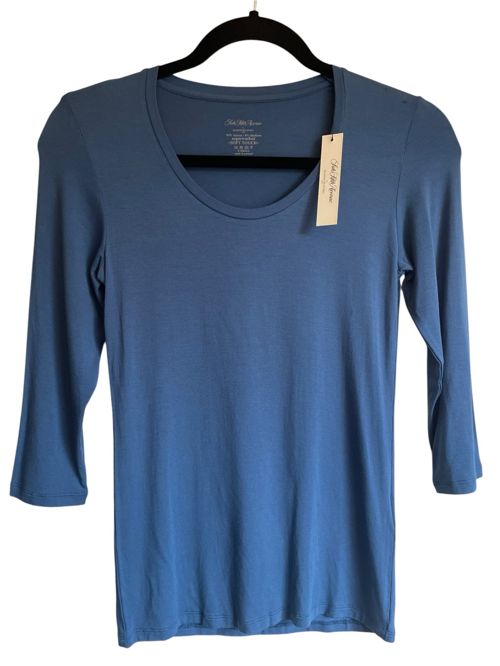 Saks Fifth Avenue 3/4 Long Sleeve Crewneck Top in Dusty Blue